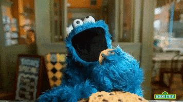 The Cookie Monster eating some cookies in slow motion